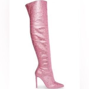 Pink Rhinestone Thigh High Boots